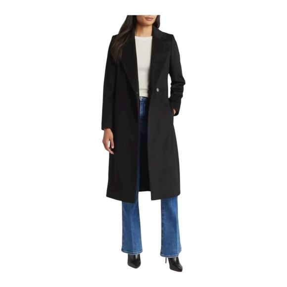 Sam Edelman Belted Navy Blue Wool Blend Long Coat Trench US 8 MSRP $240 NWOT - Picture 4 of 5